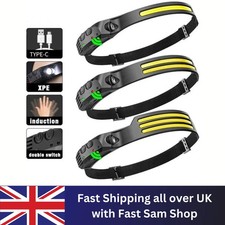 LED Head Torch Rechargeable Waterproof COB Headlamp Motion Sensor Headlight