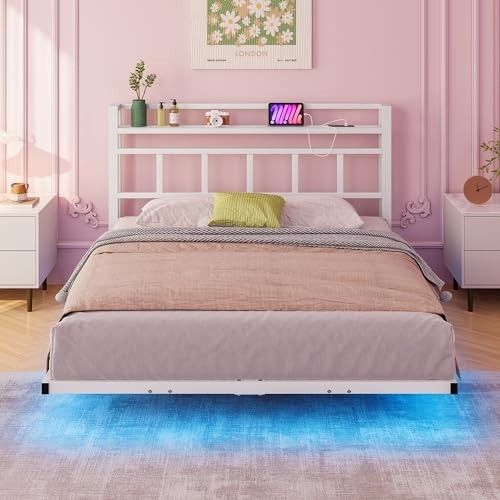 King metal floating bed - floating,