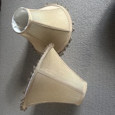 Gold Beige Taupe Lamp Light Shades Pair Beaded Medium Size