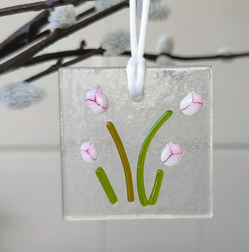 Fused glass pink tulip - , flower
