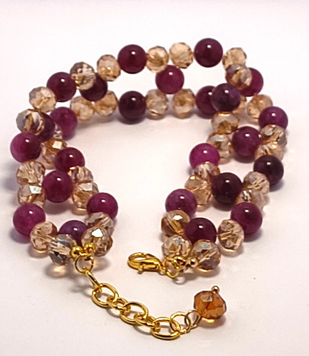 Dark pink glass bead - , double