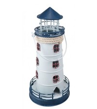 Blue & White Metal Tea Light Lighthouse Coastal Nautical Design 22 cm Tealight