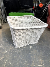 Vintage Style White Painted Woven Wicker Storage Basket 43 x 42 cm x 30cm high