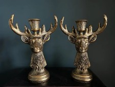 Set of 2 Stag Dinner Candle Holder Antique Gold Country Candlestick Dining Table