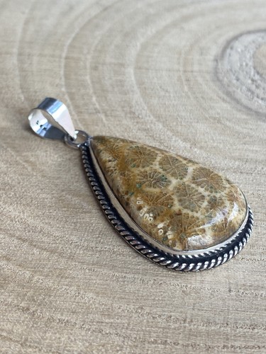 Fossil coral pendant sterling - fossil,