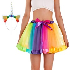 Tutu Skirt Women's Rainbow Unicorn Party Set Tulle Ballet Skirt Adult Halloween 