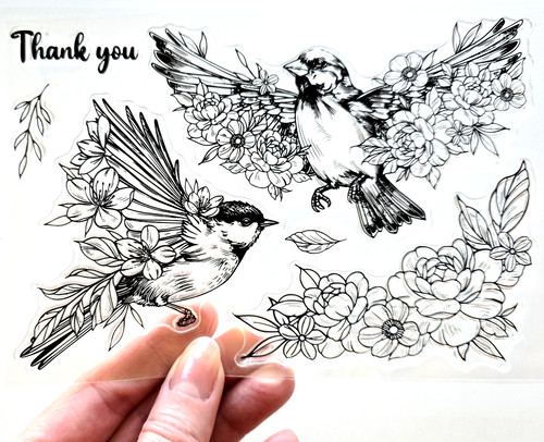 Clear stamps flower birds - stamps,