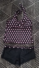 Peacocks Tankini Top and Bottom Set Black/White/Pink Spot, Size 16