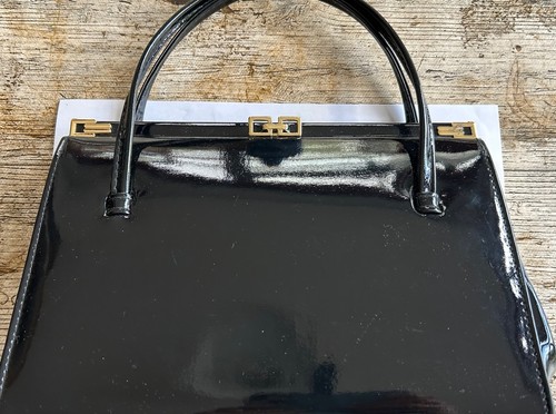 1960 black patent handbag - patent,