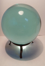 Large Antique Crystal gazing Ball + Bronze Metal Stand Scrying Sayer Seer
