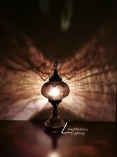 Free UK/EU Led Bulb, Bohemian Turkish Aubergine Crackle Glass Desk Lamp