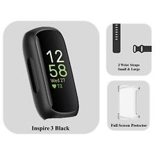 Fitbit Inspire 3 Bundle - x2 Wrist Straps, Full Screen Protector, Black- Refurb