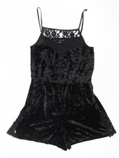 Topshop Womens Black Lace Velvet Playsuit Size 10 V-Neck Strappy