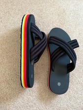 7 (40) black rainbow  low wedge fabric slip on in cross cross foam sandals NWOB