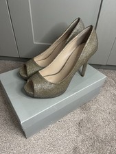 Women's Gold Party Shoes… Size 4/37… 5inch Stiletto Heels …New Look …hardly Worn