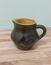 Brixham Pottery Green/Black Glaze Swirl Pattern Small Cream Jug Vintage 1970s