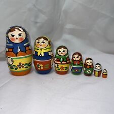Large Set Of 7 Russian Matryoshka Nesting Dolls Wood Hand Painted