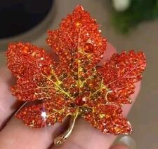Large Maple Leaf Crystal Corsage Brooch Pin Badge Lapel Women Elegant 880