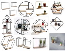 Industrial Wall Shelf Rack Metal Wire & Wood Unit Storage Display Home Decor