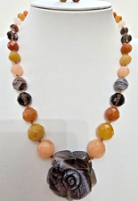 LOLA ROSE BROWN PEACH TAN DARK ORANGE QUARTZ FLOWER GEMSTONE NECKLACE 18 "- NWOT