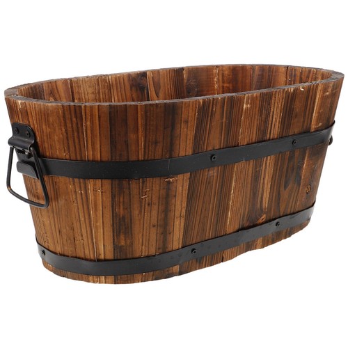 Barrel flowerpot wooden - flowerpot,