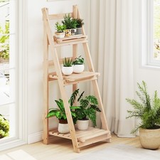 Foldable Ladder Storage Shelf 3-Tier Wooden Plant Stand-Coffee