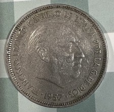 1957 Spanish 25 Peseta Coin Featuring General Franco 
