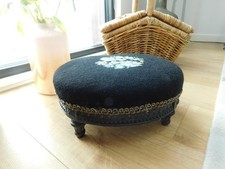 Lovely  Vintage Kneeling/Footstool Black with Floral Needlepoint