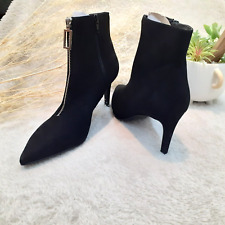 Faith Ladies Ankle Boots Mid Stilleto Heel Zip Clouse Faux Leather Black Colour