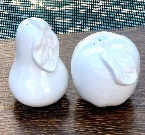 Vintage white ceramic apple - white,