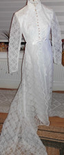 vintage satin and lace long sleeve high neck wedding dress  uk 8