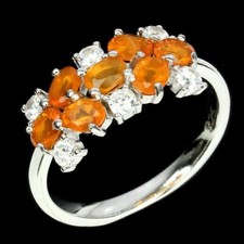 Silver Ring Fire Opal Genuine Natural Mined Gems Solid Sterling Size P 1/2 US 8