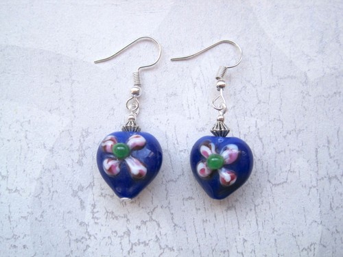 Quirky cobalt blue pink flower - cobalt,