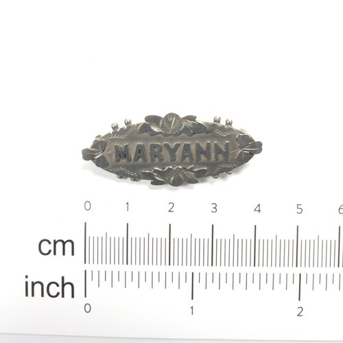 Antique silver name brooch - silver,