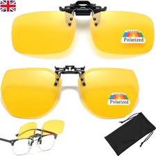 Night Vision Driving Glasses Clip On Flip Up Anti Glare UV400 Polarized Lens UK