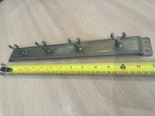 RARE VINTAGE FRENCH BRASS KITCHEN UTENSIL RACK-PATTERNED-14 INCH-HANGER-4 HOOKS-