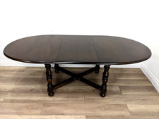 DINING TABLE Solid Oak Oval Extendable Folding Draw Leaf Dark Wood FREE DELIVERY