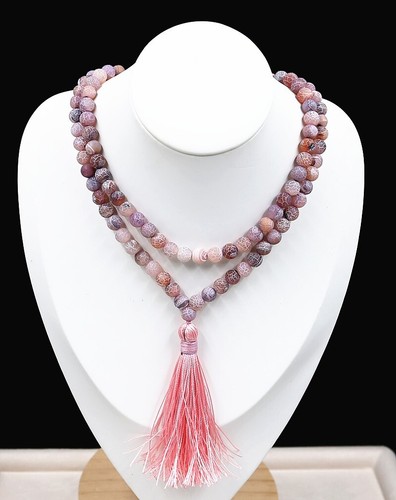Pink agate mala - agate,
