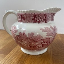 Adams Wedgwood Group Ironstone Jug With Handle Pink White English Scenic Cattle