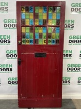 STAINED GLASS 1930S DOOR TALL HUGE WIDE LEADED EXTERNAL EXTERIOR 1930S WOODEN