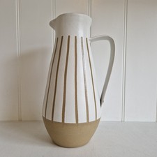Denby 'Gourmet' Beige & White Striped Glazed Stoneware Pitcher Jug - 25cm Tall