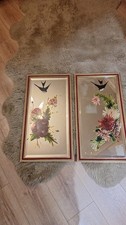Pair Of Antique Victorian 19th Century Wall Mirrors + Hand Painted Flowers