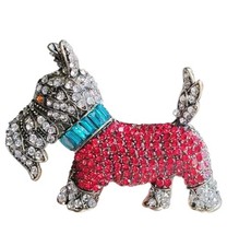 Crystal SCOTTIE DOG BROOCH Antique GoldTone RETRO Vintage Style Scottish terrier