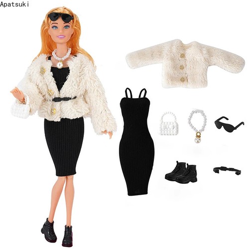 White fur coat - coat, dress