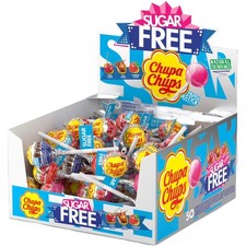 Chupa Chups Sugar Free Lollipop Display Box, Cherry, Cola & Strawberry Flavoured