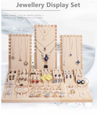 Jewellery Storage Tray Necklace Display Stand Grey Wooden Conter top Organiser