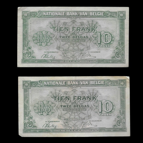 Belgium francs banknotes x2 - 10,
