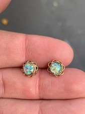 9ct Gold Opal Stud Earrings, Vintage 9K 375
