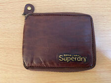 Superdry Classic Leather Zipped Wallet - Brown With Gold Logo - Used