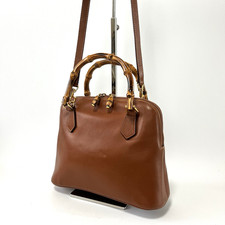 Gucci Bamboo Shoulder Bag Handbag 2way Leather Brown Authentic Rank AB #443